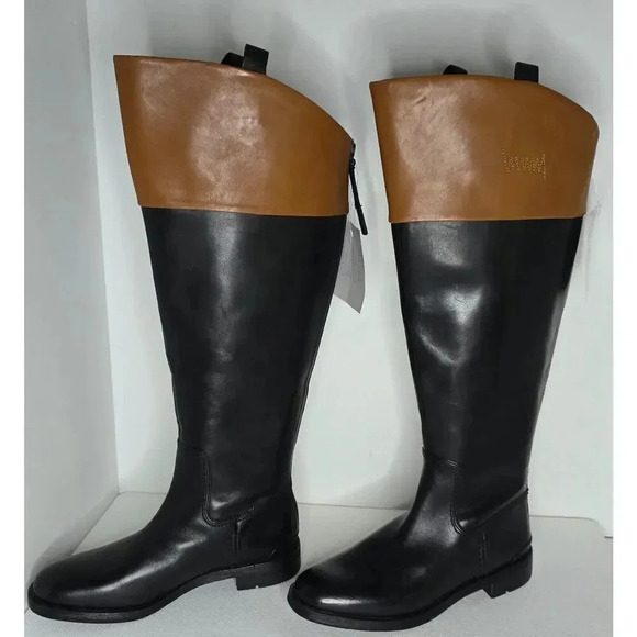 Franco Sarto Womens Meyer 2 Leather Wide Calf Knee-High Boots Black/Cognac Sz 6 - Picture 3 of 8